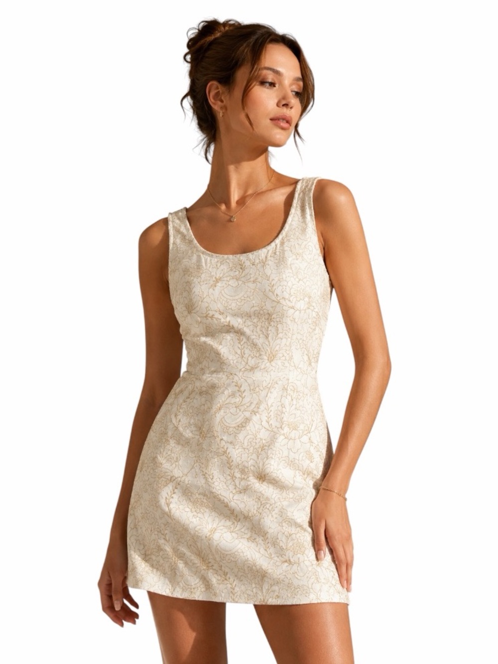 Peter Nygärd White & Gold Floral Embroidered Shift Dress size women’s 6